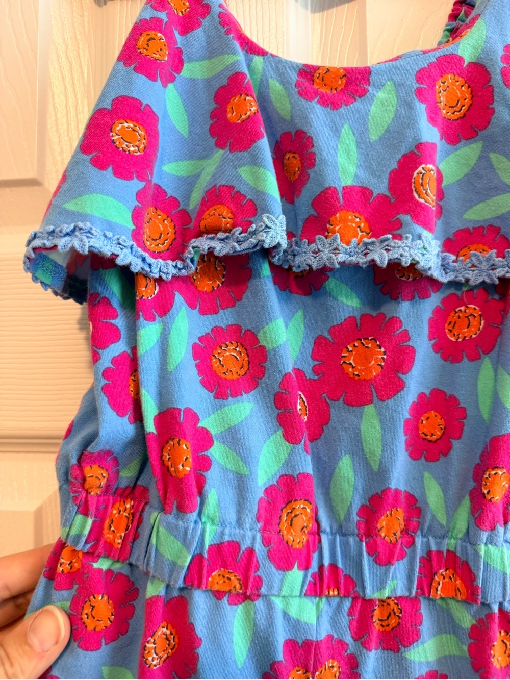 kate spade Blue Floral Girls' Romper with Pink Flowers - Picture 2 of 5